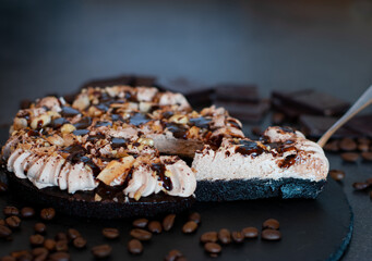 Chocolate cream cake. Selective focus. Shallow depth of field