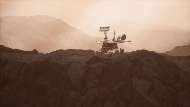 Oppotunity Mars exploring the surface of red planet. Elements of this image furnished by NASA