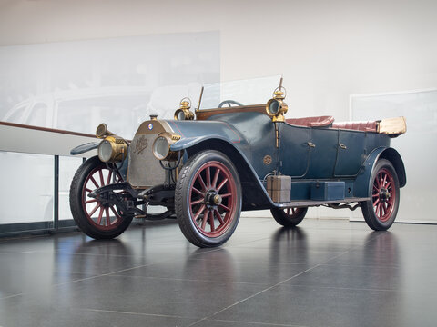 ARESE, ITALY-FEBRUARY 13, 2019: 1910 A.L.F.A. 24 HP in the Alfa Romeo Museum (Museo Storico Alfa Romeo)