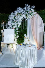 Beautiful tiered delicious dessert sweet cake for newlyweds.