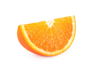 One slice of orange citrus fruit isolated on a white background.
