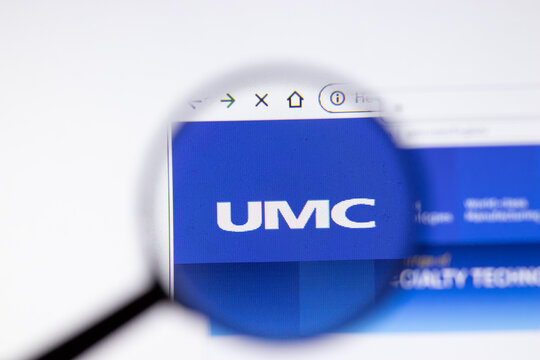 Saint-Petersburg, Russia - 18 February 2020: UMC company website page logo on laptop display. Screen with icon, Illustrative Editorial