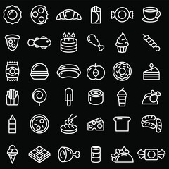 Set Abstract Doodle Elements Hand Drawn Collection Fast Food Pizza Hamburger Snack Drink Croissant Sketch Vector Design Style Background Menu Illustration Icons