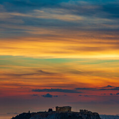 Akropolis in griechischen Athen im Sonnenuntergang