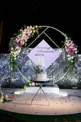 Beautiful tiered delicious dessert sweet cake for newlyweds.