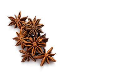 Spice star anise close-up, isolate on a white background with a place for text