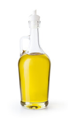 Olive oil in glass bottle isolated on white backgound with clipping path