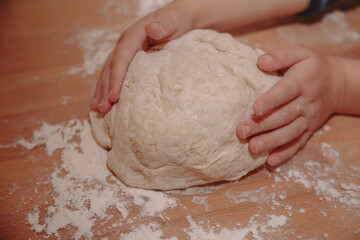 Woman sculpts homemade dumplings bear ears in the kitchen. Modeling dumplings closeup. Female hands sculpt dumplings.