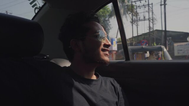 Vivaan man setting in-cab sunlight in the face wearing goggles