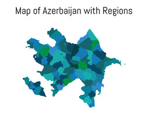 Map of Azerbaijan with Regions Eps 10. Republic of Azerbaijan vector map eps 10