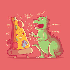 Pizza character fighting monster vector illustration. Food, action, monsters design concept