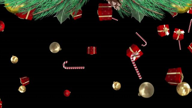 Digital animation of christmas wreath against christmas candy canes