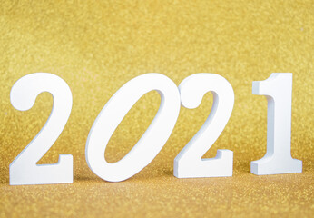 White numbers 2021 for new year, christmas celebration, happy new year, white wooden numbers.
