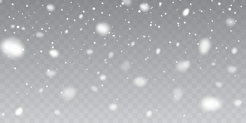 Christmas snow. Falling snowflakes on transparent background. Snowfall. Vector illustration