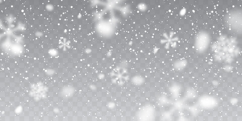 Fototapeta premium Christmas snow. Falling snowflakes on transparent background. Snowfall. Vector illustration