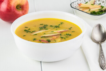 Delicious bacon apple creamy cheddar cheese soup.