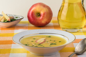Delicious bacon apple creamy cheddar cheese soup.