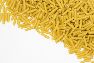 Maccheroni pasta background. Healthy food textures and details for a restaurant on a white background