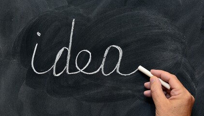 La palabra idea escrita a mano y con tiza en la pizarra