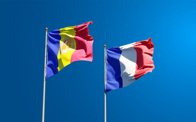 Beautiful national state flags of France and Chad together at the sky background. 3D artwork concept.