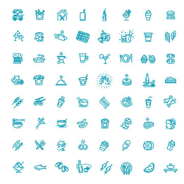 Food courts icons set. Outline set of food courts vector icons