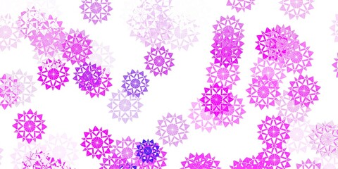 Light purple vector beautiful snowflakes backdrop with flowers.