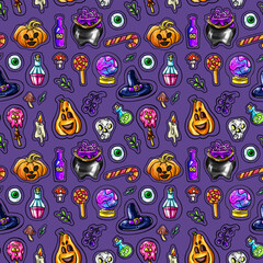 Halloween pattern. Thematic pattern on a purple background.