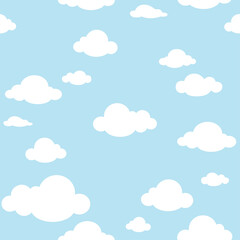 Vector blue sky with white cartoon clouds pattern.
