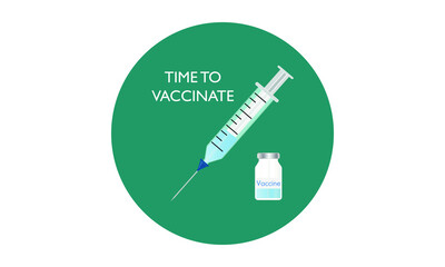 Time to vaccinate. Landing page template. Modern concept for web design. Vector illustration of a syringe and a bottle of vaccine.