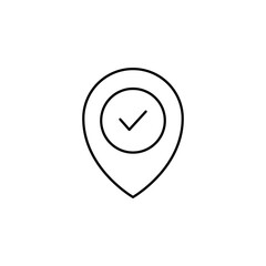 Check location line icon. Pointer sign with check mark. Map pin symbol. Vector illustration isolated on white.