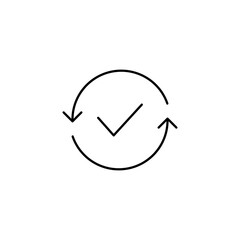 Fototapeta premium Recycle reuse with check mark icon. Circular rotation arrows sign. Approve vector illustration isolated on white. 