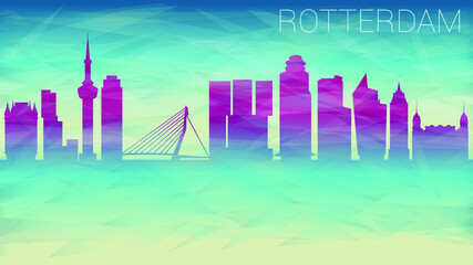 Rotterdam Netherlands . Broken Glass Abstract Geometric Dynamic Textured. Banner Background. Colorful Shape Composition.