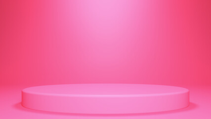 Oval podium pink, pink stand, background, 3D rendering, 3D illustration