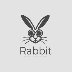 Cool Rabbit head Logo. Cute cartoon bunny vector illustration