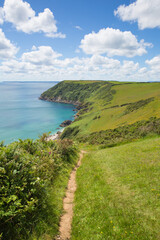 Cornwall coast path Lantic Bay Cornwall near Fowey and Polruan in summer