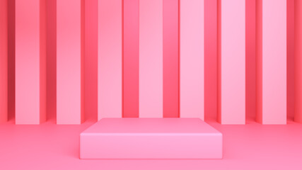 The square podium is pink, against the background of the columns. pink booth, pink decoration background