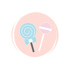 Lollipops icon logo vector illustration on circle with brush texture for social media story highlight