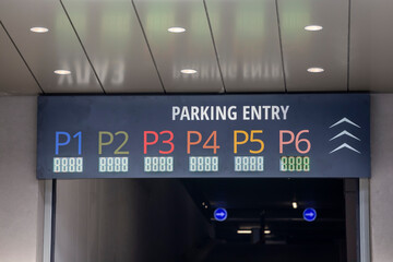 Entrance to the garage parking lot with floor level numbers