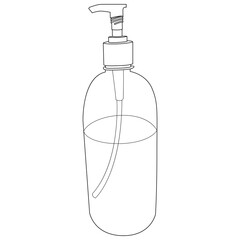 Vector graphic. Line, outline design icon on a white background. Hand disinfection gel. Sanitizer. Liquid antibacterial soap. Editable Stroke
