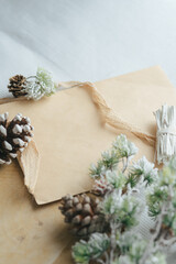 Christmas greeting card mocku-up scene. Winter composition. 