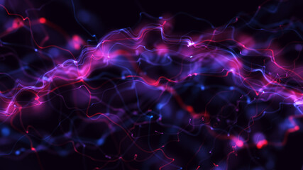 Red blue glowing wavy light traces and lines. Colourful abstract background for modern presentation and web design