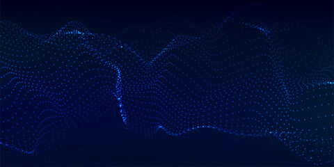 Abstract digital background of glow particles. Color music sound wave. Vector technology dynamic dots background.