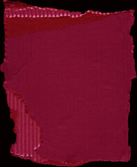 Close up of a red vintage torn sheet of carton. Cardboard paper texture with a blank background. Empty papercraft surface. Isolated shape and element.