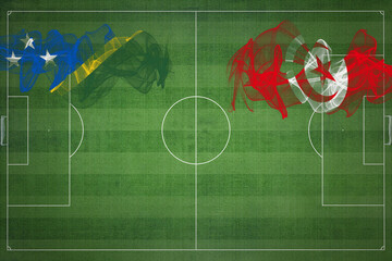 Solomon Islands vs Tunisia Soccer Match, national colors, national flags, soccer field, football...