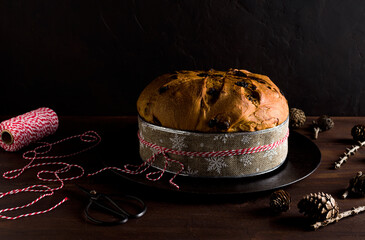 Panettone, typical Italian Christmas cake. Some the  ingredients used to make panettone are eggs,...