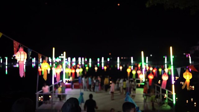 Loi Krathong festival in Thailand, pepple travel in this festival near river