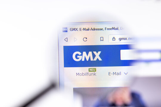 Los Angeles, California, USA - 18.02.2020: GMX website page with close up logo. Gmx.net site icon on screen, Illustrative Editorial