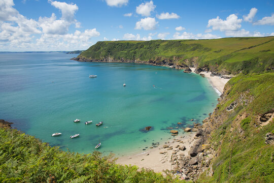 Turquoise blue sea Lantic Bay Cornwall England uk beautiful beach and coast