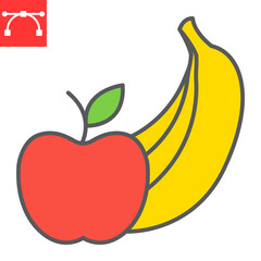Fruits color line icon, apple and banana, fruits sign vector graphics, editable stroke filled outline icon, eps 10.
