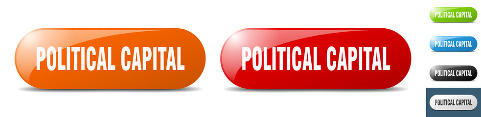 political capital button. key. sign. push button set